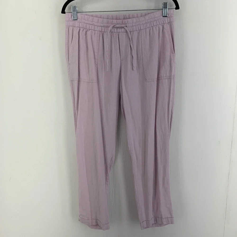Old Navy Womens SP Linen Blend Cropped Jogger Pants Beach Coastal Resort Pull On